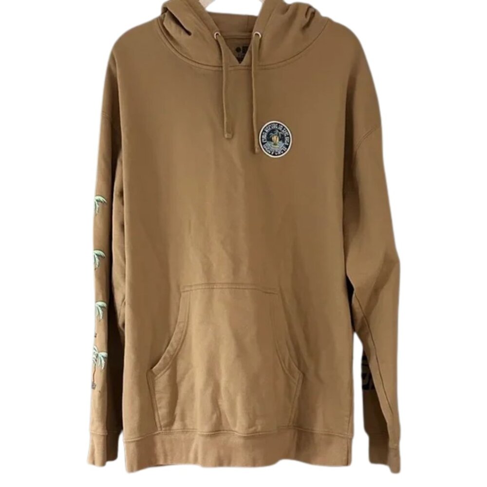 Salty Crew Blue Crabber Overdyed Sweatshirt in Sandstone with Palm Tree Sleeve - Picture 2 of 10